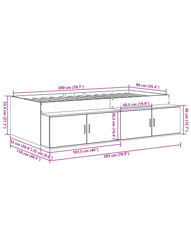 Struttura del letto con cassetto Rovere artigianale 90 x 200 cm