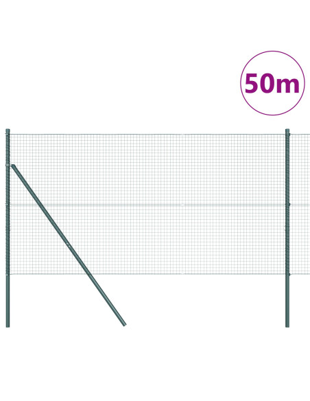 Recinzione in Filo Saldato  con 13 Pali Verde 1.2x50 m Acciaio
