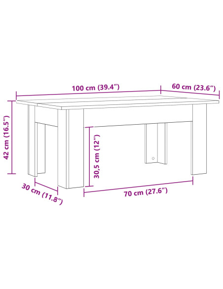 Tavolino da caffè  Nero Rovere 100x60x42 cm in legno ingegnerizzato