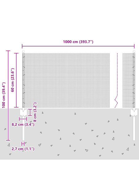 Recinzione in Filo Saldato  con 5 Pali U Argento 0.6x10 m Acciaio