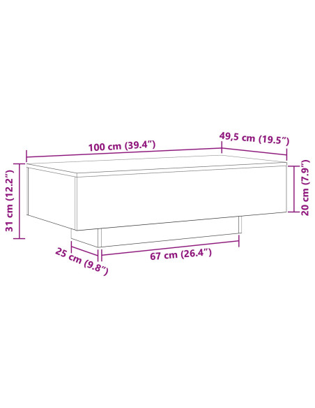 Tavolino da caffè  Nero Rovere 100x30x36,5 cm Legno ingegnerizzato