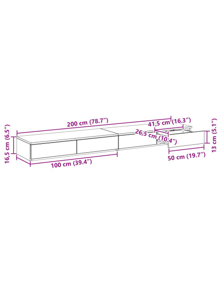Cassetti per letto Rovere artigianale 200 x 36,5 x 16,5 cm