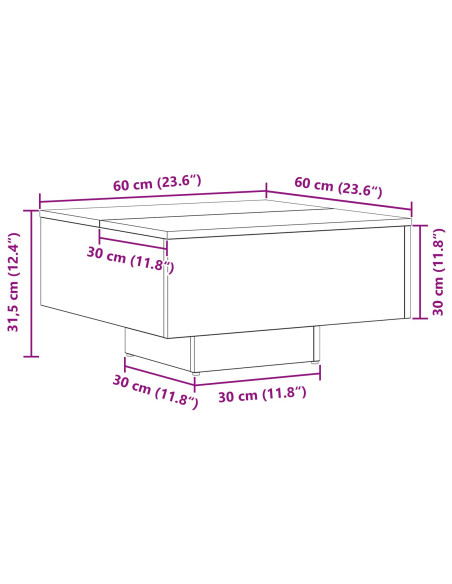 Tavolino da caffè  Nero Rovere 60x60x31,5 cm in legno ingegnerizzato