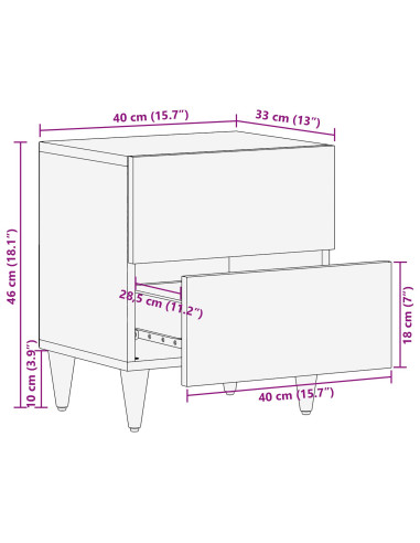 Armadio da Notte con cassetto Marrone miele 40 x 33 x 46 cm