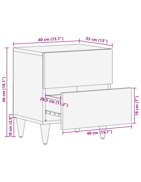 Comodino  Color miele Legno massello di sheesham 40 x 33 x 46 cm