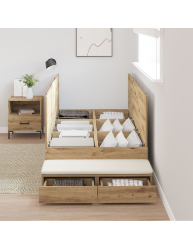 Struttura letto con contenitore Rovere artigianale 90 cm