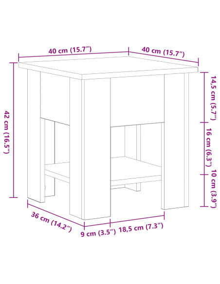 Tavolino da caffè Nero Rovere 40x40x42 cm Legno ingegnerizzato