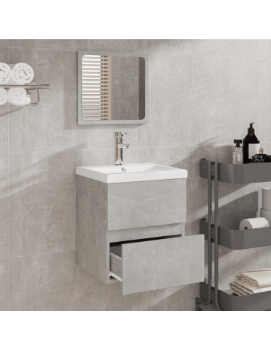 Mobile da Bagno con Specchio Grigio Cemento Legno Multistrato