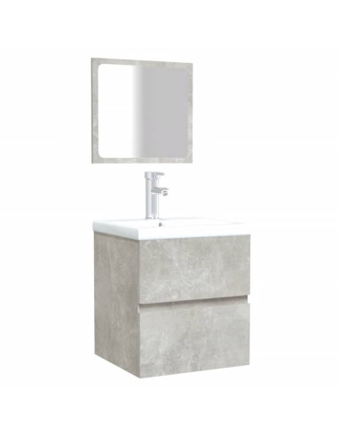 Mobile da Bagno con Specchio Grigio Cemento Legno Multistrato