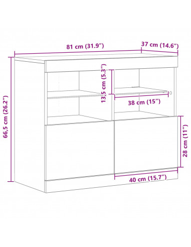 Credenza  con Luci LED Rovere Nero 81x37x67 cm