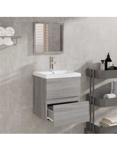Mobile da Bagno con Specchio Grigio Sonoma in Legno Multistrato