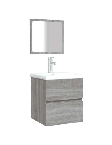 Mobile da Bagno con Specchio Grigio Sonoma in Legno Multistrato