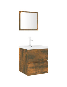 Set di Mobili da Bagno Rovere Fumo in Legno Multistrato 2