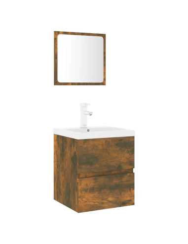 Set di Mobili da Bagno Rovere Fumo in Legno Multistrato