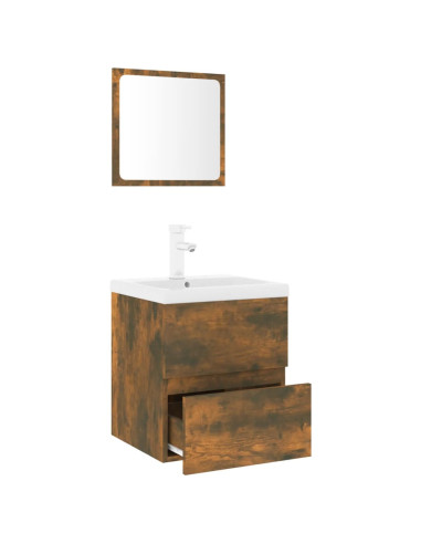 Set di Mobili da Bagno Rovere Fumo in Legno Multistrato