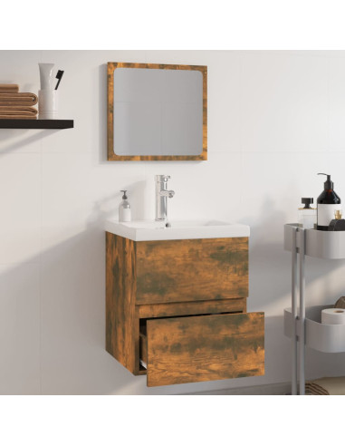 Set di Mobili da Bagno Rovere Fumo in Legno Multistrato