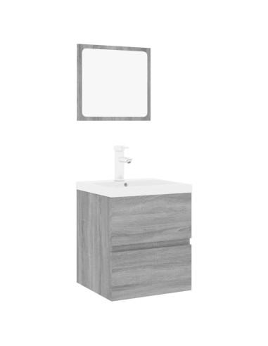Set di Mobili da Bagno Grigio Sonoma in Legno Multistrato