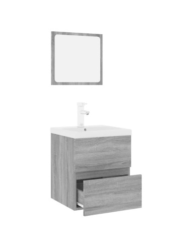 Set di Mobili da Bagno Grigio Sonoma in Legno Multistrato