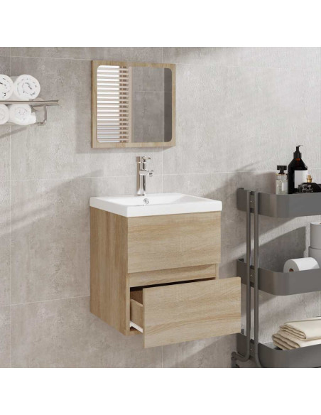Mobile da Bagno con Specchio Rovere Sonoma in Legno Multistrato