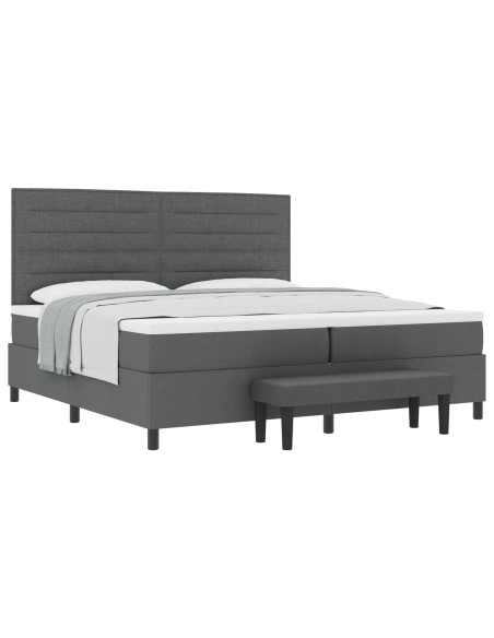 Letto Box Spring  con Materasso & Panchina Grigio Scuro 200x200 cm Tessuto