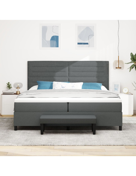 Letto Box Spring  con Materasso & Panchina Grigio Scuro 200x200 cm Tessuto