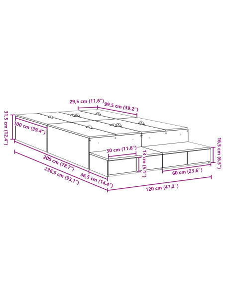 Struttura letto con contenitore Grigio Sonoma 120 cm