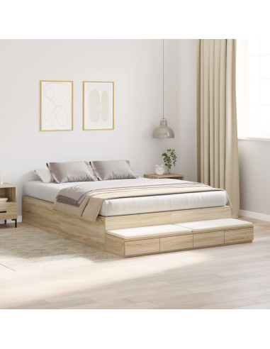 Struttura letto con contenitore Rovere Sonoma 140 cm