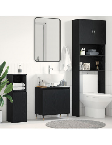 Mobile Lavabo da Bagno  Rovere Nero 58x33x60 cm Legno Ingegnerizzato