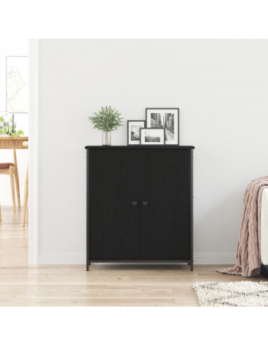 Mobile da buffet rovere nero 70x30x80 cm legno ingegnerizzato e acciaio