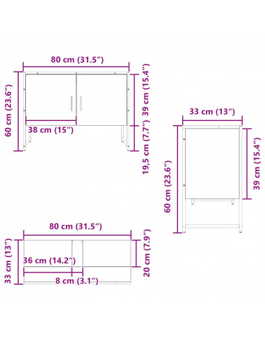 Mobile Porta Lavabo  Rovere Nero 80x33x60 cm Legno ingegnerizzato