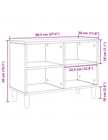 Mobile TV  con gambe in legno antico 69.5x30x50 cm