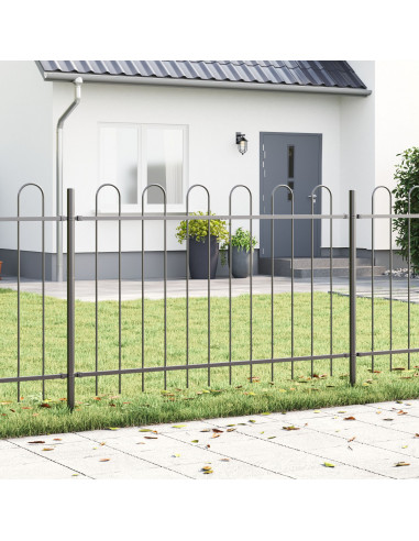 Recinzione da Giardino  con Parte Superiore a Cerchio Grigio 15.3x1 m Acciaio