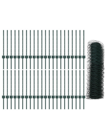 Pali per Recinzione  11 pezzi U-Channel Verde 60 cm Acciaio, Recinzione Esagonale  Verde 0.5x100 m Acciaio