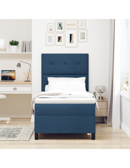 Letto a molle con materasso blu 90x200 cm in tessuto