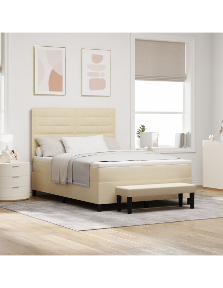 Letto a Molle  con Materasso e Panchina Crema 140x200 cm Tessuto