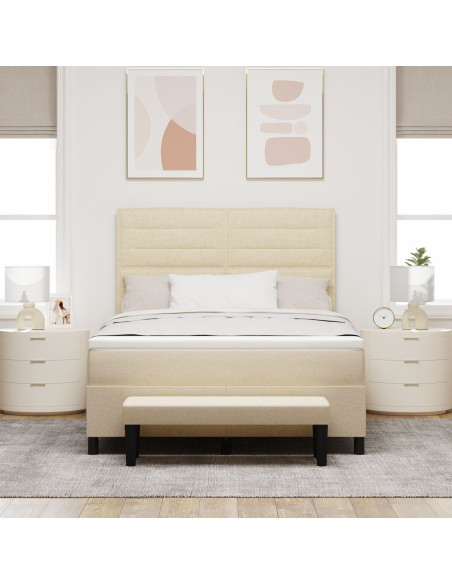 Letto a Molle  con Materasso e Panchina Crema 140x200 cm Tessuto