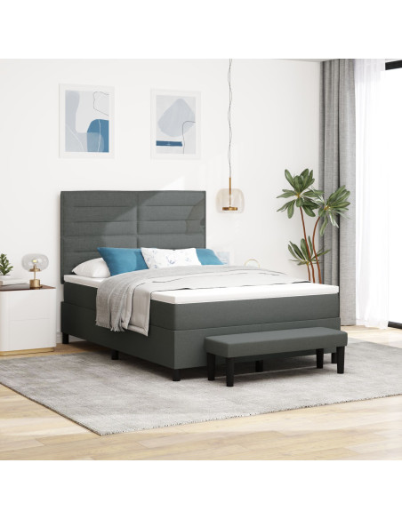 Letto con Box Spring con Materasso & Panchina Grigio Scuro 140x200 cm Tessuto