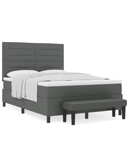 Letto con Box Spring con Materasso & Panchina Grigio Scuro 140x200 cm Tessuto