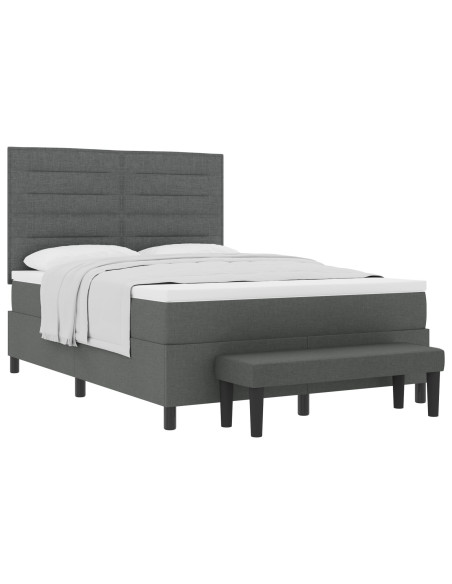 Letto con Box Spring con Materasso & Panchina Grigio Scuro 140x200 cm Tessuto