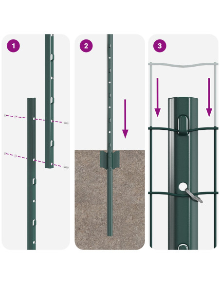 Recinzione Euro  con 5 pali U Verde 1x10 m Acciaio