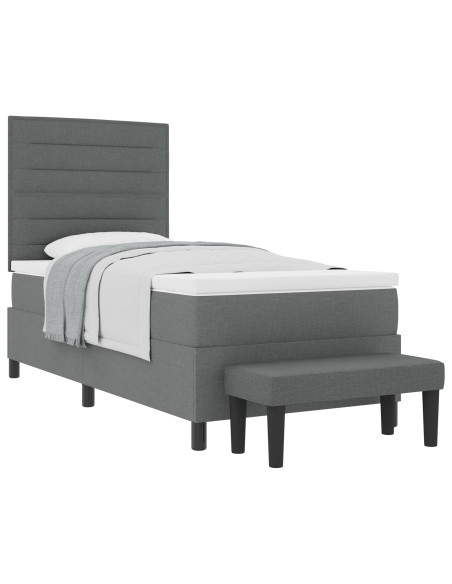 Letto con Box Spring con Materasso & Panchina Grigio Scuro 100x200 cm Tessuto