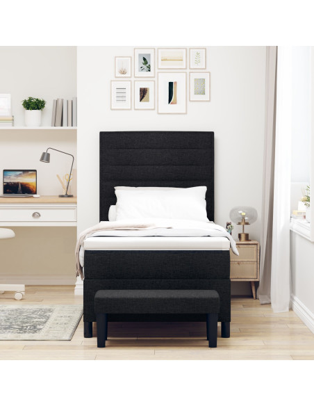 Letto con Box Spring e Materasso in Tessuto Nero 100x200 cm