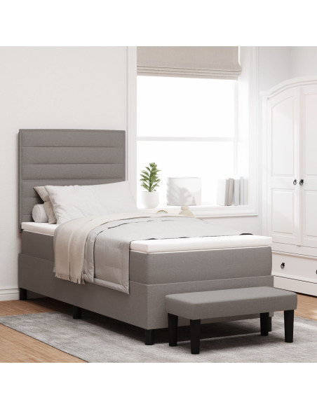 Letto Box Spring con Materasso e Panchina Taupe 100x200 cm in Tessuto