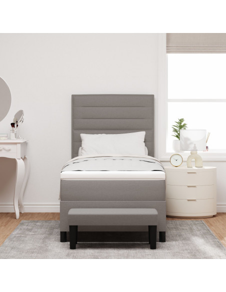 Letto Box Spring con Materasso e Panchina Taupe 100x200 cm in Tessuto