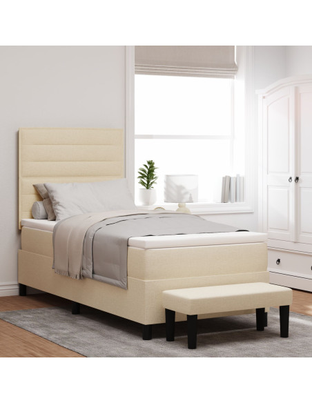 Letto Box Spring con Materasso e Panchina Crema 100x200 cm Tessuto