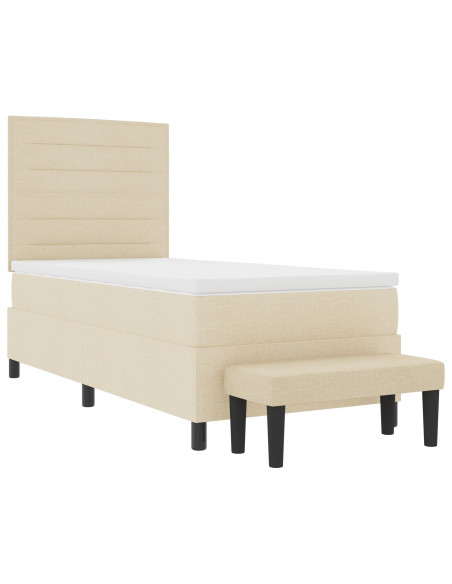 Letto Box Spring con Materasso e Panchina Crema 100x200 cm Tessuto