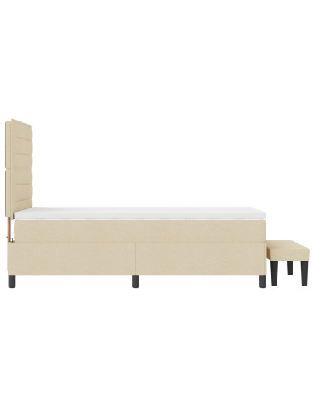 Letto Box Spring con Materasso e Panchina Crema 100x200 cm Tessuto