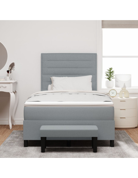 Letto Box Spring con Materasso e Panchina Grigio Chiaro 120x200 cm Tessuto