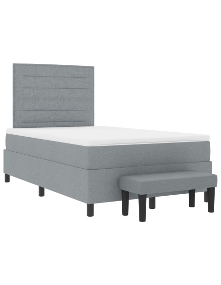 Letto Box Spring con Materasso e Panchina Grigio Chiaro 120x200 cm Tessuto