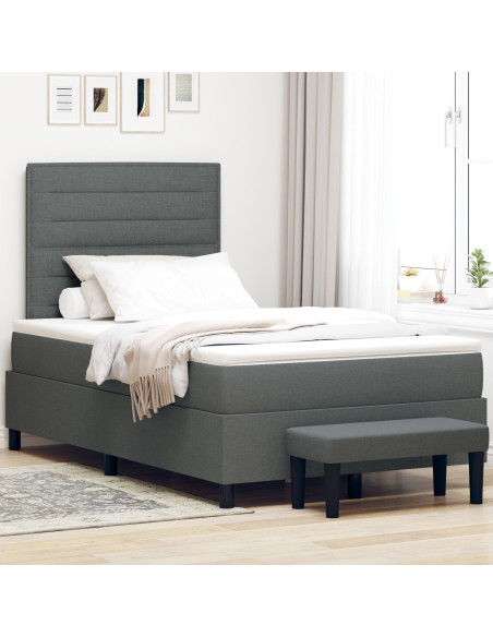 Letto con Box Spring e Materasso & Panchina Grigio Scuro 120x200 cm Tessuto